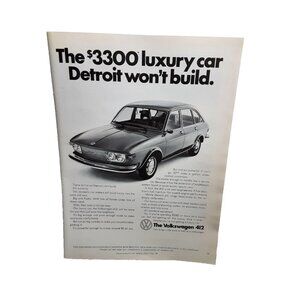 1973 Volkswagen 412 Print Ad Luxury Car Detroit Won’t Build Vintage VW